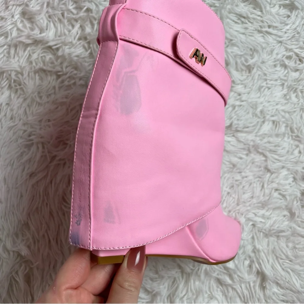 Azalea Wang Pink Foldover Ankle Boots Marley Faux Leather Dolls Kill - Picture 4 of 15